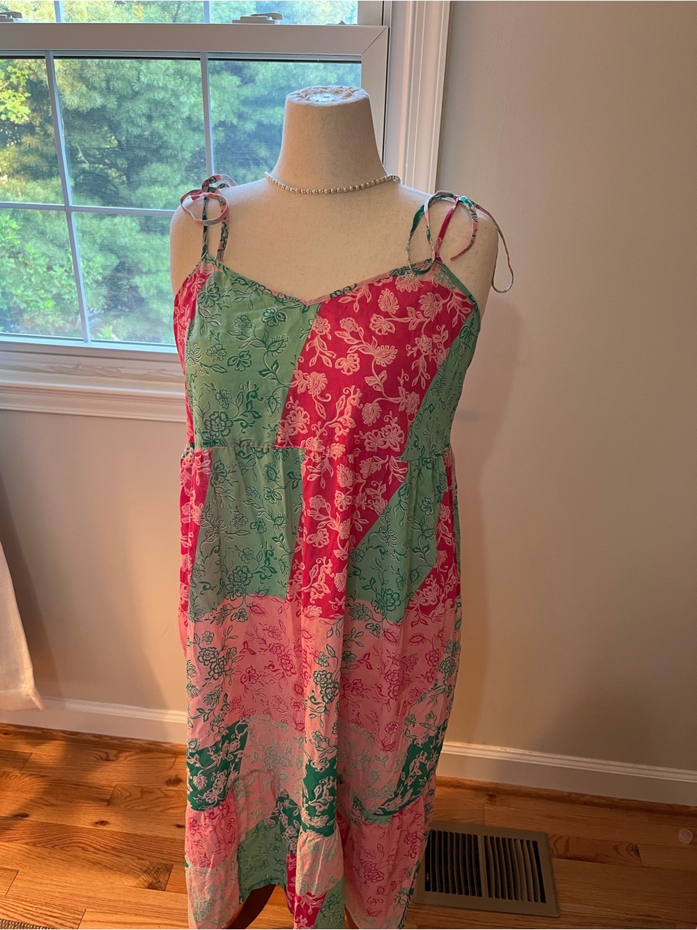 J. Crew Factory Pink and Green Patchwork Midi Dress